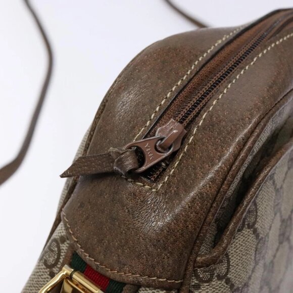 GUCCI GG Supreme Web Sherry Line Shoulder Bag PVC Beige Gold Auth sw1153 - Picture 10 of 16